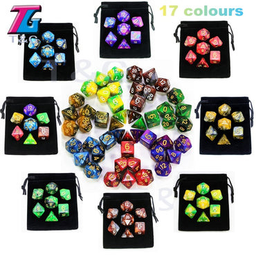7pcs  Promotion  2-color Dice Set Nebula effect poker d&d d4,d6,d8,d10,d%,d12,d20 Polyhedral Dice, rpg game dice  with bag