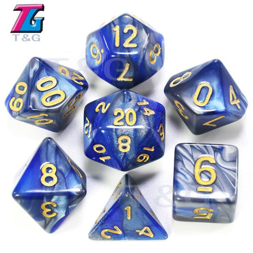 7pcs  Promotion  2-color Dice Set Nebula effect poker d&d d4,d6,d8,d10,d%,d12,d20 Polyhedral Dice, rpg game dice  with bag